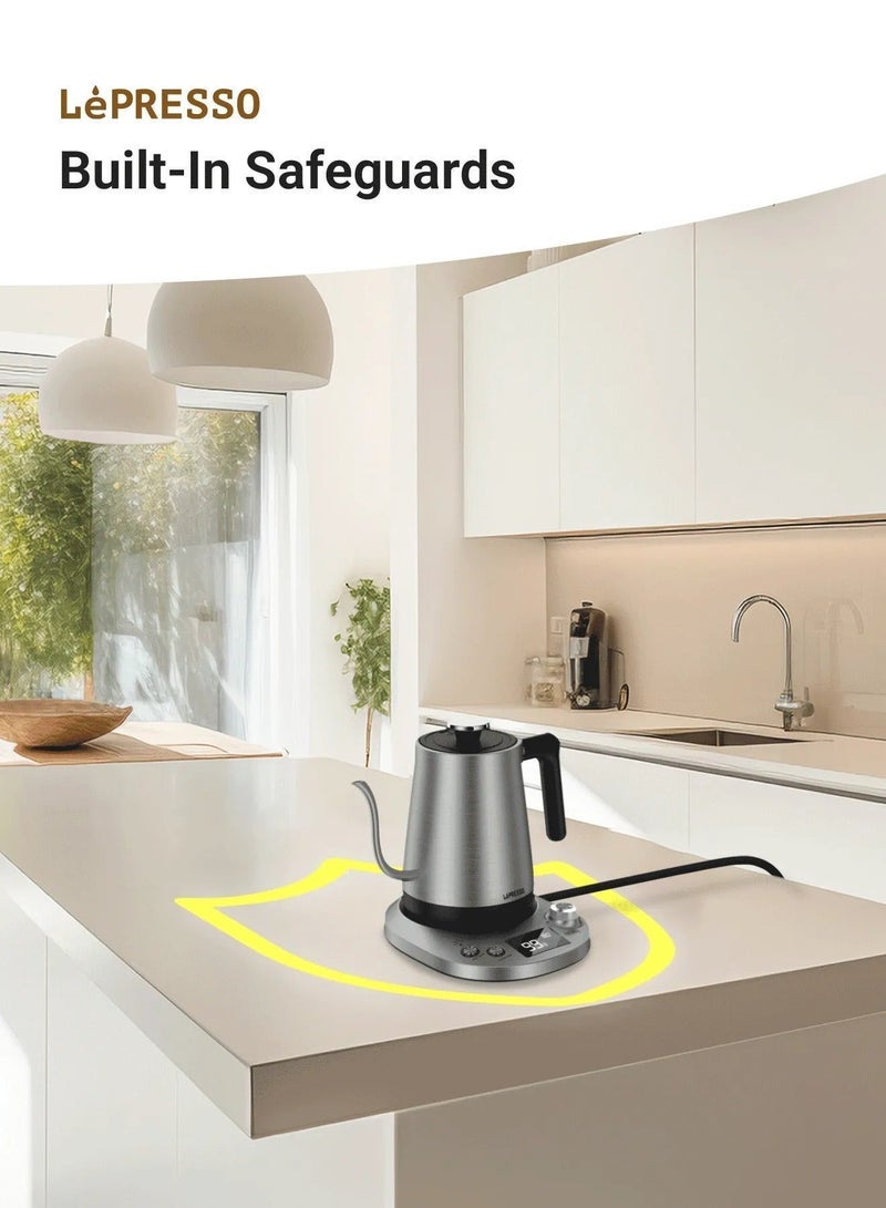 LePRESSO 800ml Pour-Over Electric Kettle 850W Rated Power with Temperature Control & Keep Warm Mode, Long Narrow Spout, Built-in Safeguard, Stainless Steel Material - Grey - Image 4